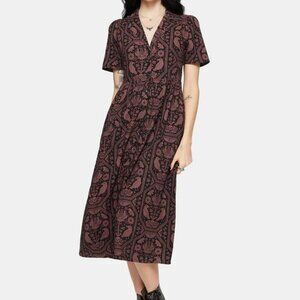 NEW Disturbia Womens Annabel Inverted Raven Print Midi Shirt Dress, US 8, NWT